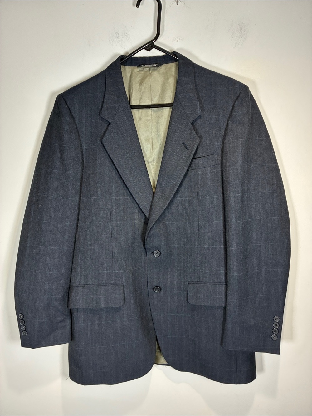 Nino Cerruti Rue Royale Wool Windowpane Sport Coat Blazer 40L Vintage Blue - Picture 2 of 12